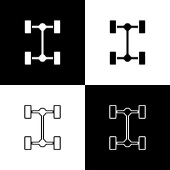 Set Chassis car icon isolated on black and white background. Vector.