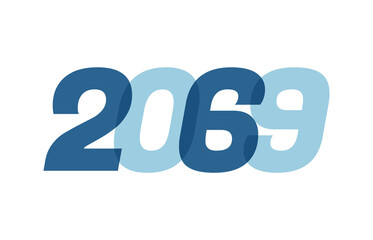 Happy New Year 2069 Text Design. 2069 Number logo design for Brochure design template, card, banner Isolated on white background. Vector illustration