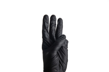 Isolate men hand's in a black rubber glove
