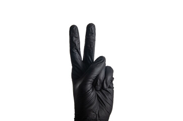 Isolate men hand's in a black rubber glove