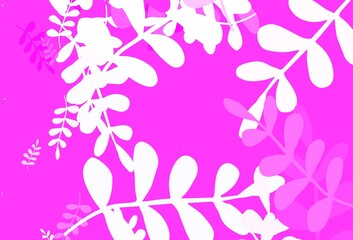 Light Pink vector doodle background with leaves.