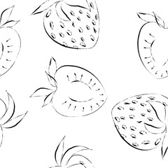 Seamless pattern with outline strawberry isolated on white. modern stock Illustration of the exotic tropical strawberry. For gift wrapping, textile, wallpaper, scrubbing, web page lights, fill