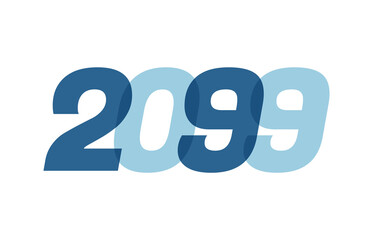 Happy New Year 2099 Text Design. 2099 Number logo design for Brochure design template, card, banner Isolated on white background. Vector illustration