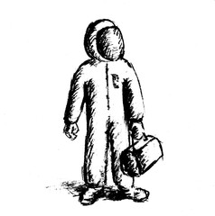 
image of an astronaut in a light spacesuit with a toolbox