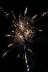 Bright festive fireworks. Bright lights on black background
