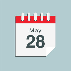 Icon day date 28 May, template calendar page