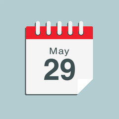 Icon day date 29 May, template calendar page