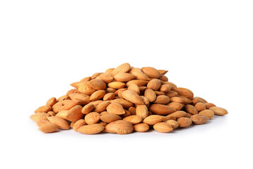 Heap of tasty almond isolated on white background