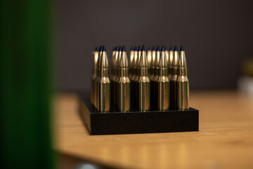 Portrait shooting of bullets with ballistic tip bullets, main focus on bullets, soft focus
