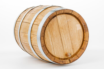 Wooden barrel, isolated on a white background.