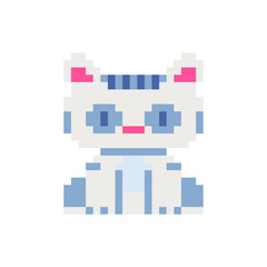 Cat. Pixel art icon. Cute pet. Stickers design. Logo design template for pet shops, veterinary clinics and animal shelters homeless. Isolated vector illustration. 