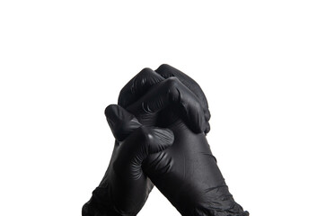 Isolate men hand's in a black rubber glove