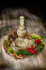 Antique lamp on wooden background