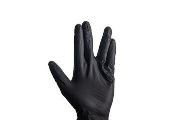 Isolate men hand's in a black rubber glove