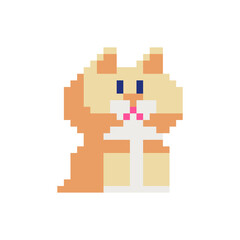 Cat pixel art icon isolated vector illustration. Cute pet. Stickers design. Logo design template for pet shops, veterinary clinics and animal shelters homeless.