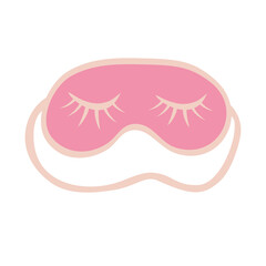 ..Cute pink sleeping mask with closed eyes and eyelashes. Night accessory to sleep, travel and recreation. A symbol of pajama party...