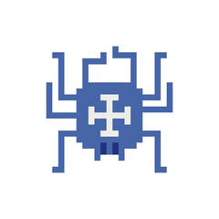 Spider icon. Dangerous Poison, Virus technology. Pixel art style for app, web and digital design. 8-bit. Video game sprite. Knitting design. Game assets. Isolated abstract vector illustration. 