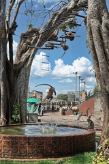 Thailand, Lopburi city. Bathing monkeys.
