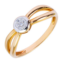 Gold ring with several diamonds isolated on white background, closeup