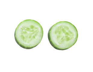 Cucumber and slices isolated over white background.