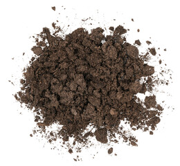 Fertilized organic pile soil isolated on white background. Dirty earth on white background. natural black earth