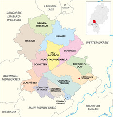 Vector administrative district map Hochtaunuskreis, Hesse, Germany