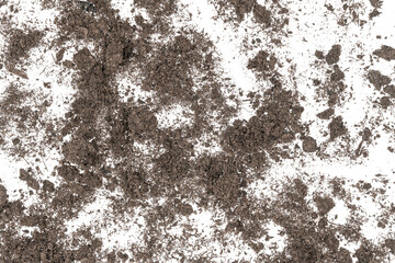 Fertilized organic pile soil isolated on white background. Dirty earth on white background. natural black earth