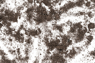 Fertilized organic pile soil isolated on white background. Dirty earth on white background. natural black earth