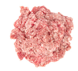Raw minced meat isolated on white background. Chopped meat background.  fresh raw ground pork heap. Top view.