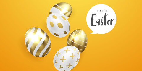 Happy Easter background. shine decorated gold eggs