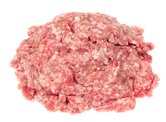 Raw minced meat isolated on white background. Chopped meat background.  fresh raw ground pork heap. Top view.