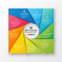 Business infographics template 9 steps with square,Element for design invitations,Vector illustration.