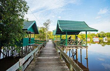 Beautiful view of Tahai Lake, a famous natural tourist destination in Palangkaraya, Central Kalimantan, Indonesia