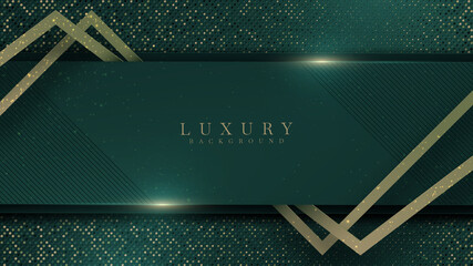 Abstract green luxury background with golden line on dark , Realistic paper cut style 3d. vector illustration. © witsanu