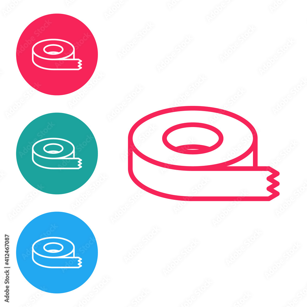 Poster red line scotch tape icon isolated on white background. insulating tape. set icons in circle buttons