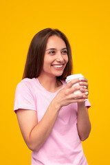 Happy female with cup of coffee