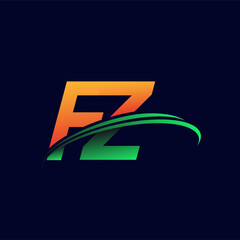 initial logo FZ company name colored orange and green swoosh design, isolated on dark background. vector logo for business and company identity.