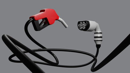 Nozzles and EV Charger abstract isolate background 3D render