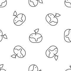 Grey line Apple in caramel icon isolated seamless pattern on white background. Vector.