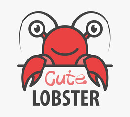 Logo template with cute lobster. Vector crayfish icon design template for sea food market.