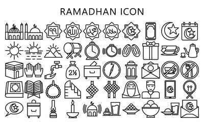set of popular islamic icon with black outline style, use for islamic event or pictogram assets, ramadhan, ramadan kareem, eid mubarak, EPS 10 ready convert to SVG