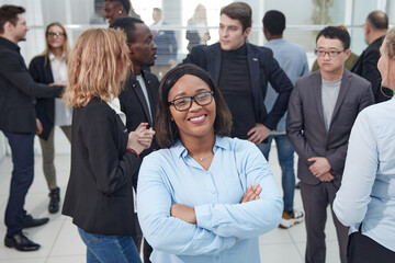 Portrait of nice cheerful elegant classy stylish trendy professi