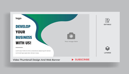 Thumbnail design for your videos. Video thumbnail and web banner template for live workshop business. Video cover picture for social media