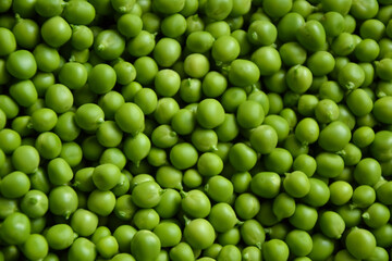 Obraz na płótnie Canvas Green pea background. Pea pods from farmland. Pea freshly picked. Organic fresh vegetables. Healthy eating. Country garden harvest.