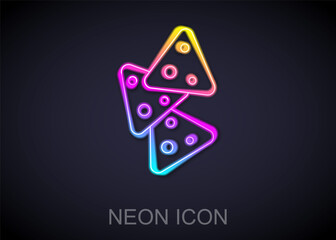 Glowing neon line Nachos icon isolated on black background. Tortilla chips or nachos tortillas. Traditional mexican fast food. Vector.