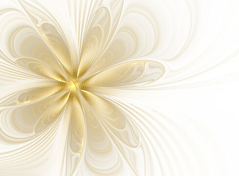 Fractal beige gold flower on white background
