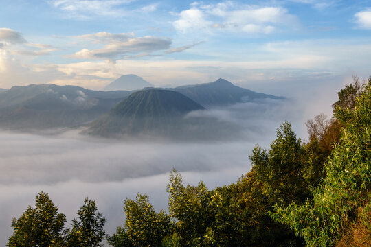 Mount Bromo through the clouds, East Java, Indonesia