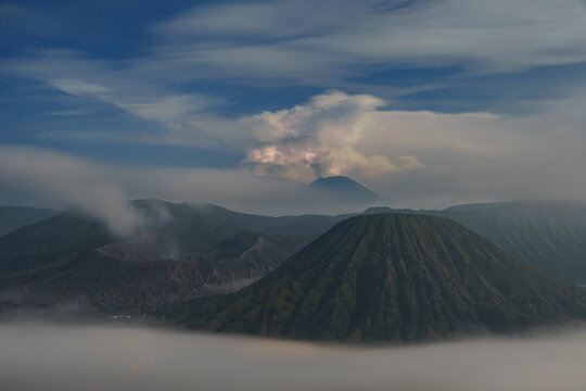 Mount Bromo through the clouds, East Java, Indonesia