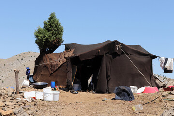 Nomads living in Turkey. Tent made of goat hair.