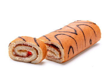 sponge cake roll on white background